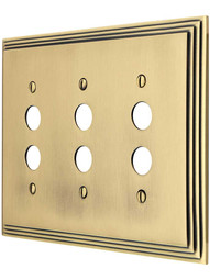 Mid-Century Push Button Switch Plate -Triple Gang in Antique Brass.